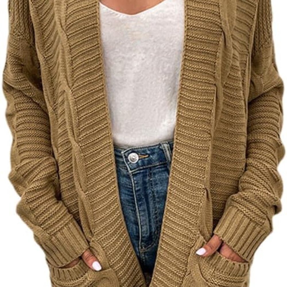 Men's Tan Cable Knit Cardigan Sweater